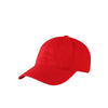 A solid red classic cotton dad hat shown from the side.