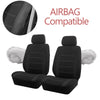 Set of black fabric car seat covers for front and rear seats, compatible with airbags.