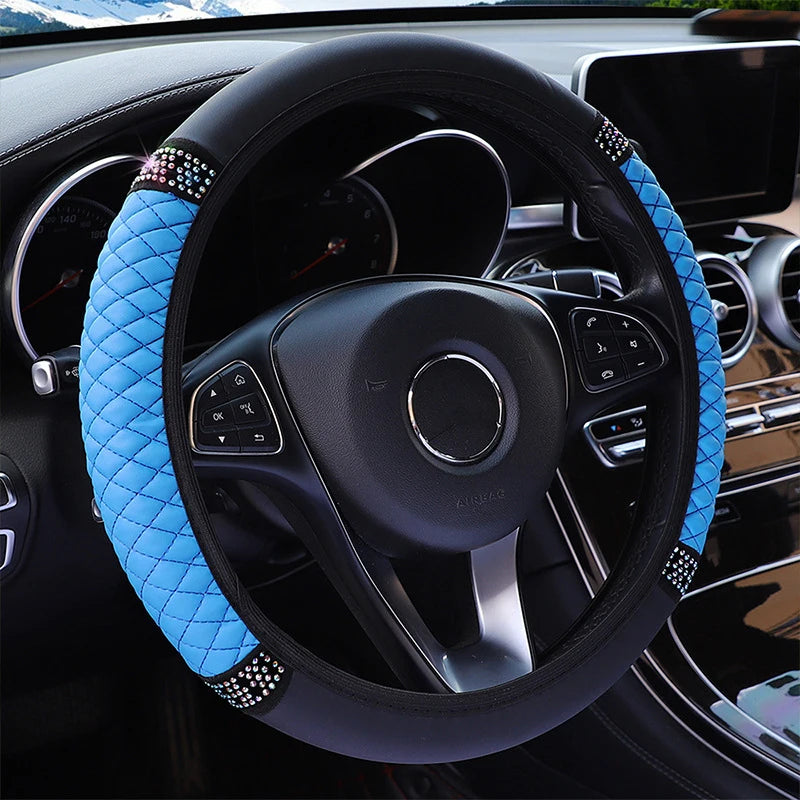 Rhinestone PU Leather Steering Wheel Cover