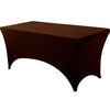 A dark brown stretchable spandex tablecloth covering a rectangular table.