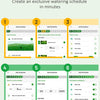 A six-step setup guide for creating a watering schedule using a smart sprinkler controller app.