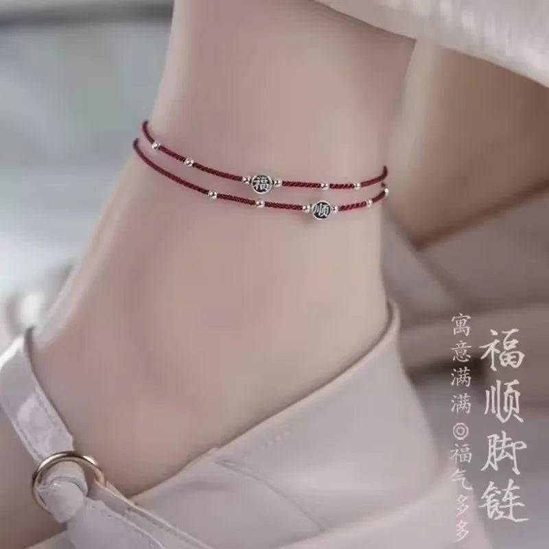 Handwoven Crystal Anklet with Natural Stone Charms