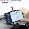 A hand is using a one-handed operation car phone mount to hold a smartphone displaying a map.