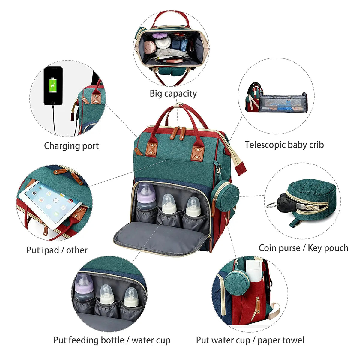 3-in-1 Diaper Bag Backpack with Foldable Changing Mat