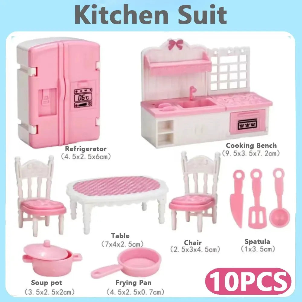 Kawaii Pink Dollhouse Kitchen Furniture Play Set
