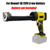 Yellow cordless electric caulking gun with a black handle and LED light, designed for Dewalt 18/20V Li-ion batteries.
