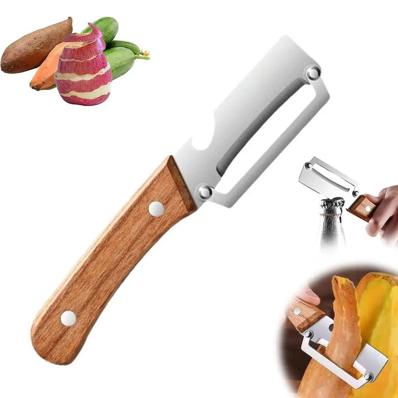 Wooden-Handle Multi-Function Peeler with Bottle Opener