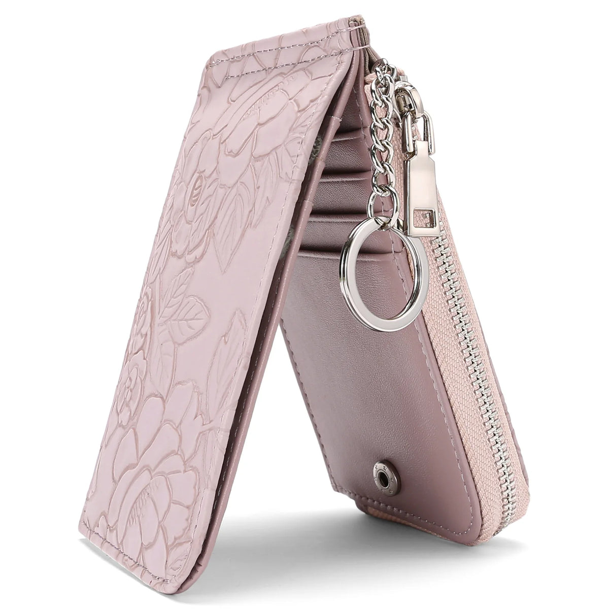Embossed Zip Coin Purse with Key Ring and Card Slots