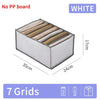 White foldable closet organizer box with 7 grids for storing underwear, socks, and accessories