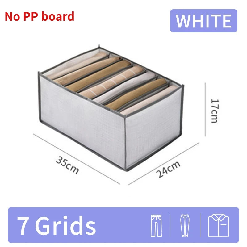 White foldable closet organizer box with 7 grids for storing underwear, socks, and accessories