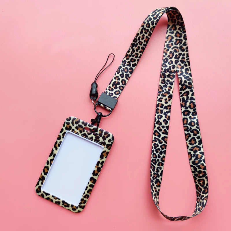 Leopard Print ID Card Holder with Detachable Lanyard