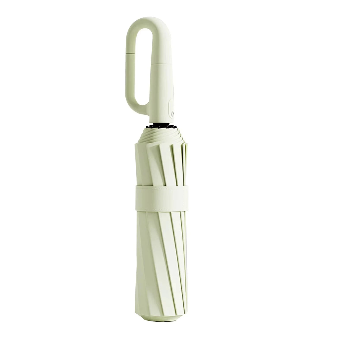 A light beige windproof automatic folding umbrella with a curved handle and cylindrical shaft.