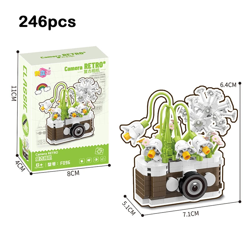 A set of 246 pieces of Camera RETRO building blocks shaped like a camera and flowers for DIY decor