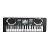 A black 37-key electronic piano with an LED display and microphone for kids.