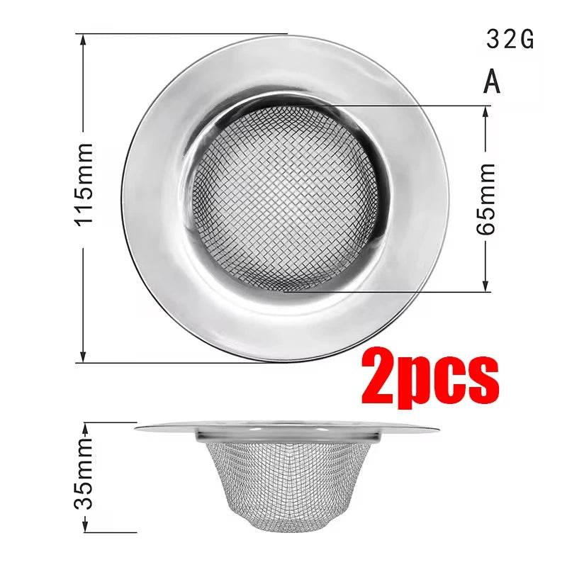 Stainless steel sink strainer mesh with a 32G gauge and 115mm diameter, shown in plan and profile views.