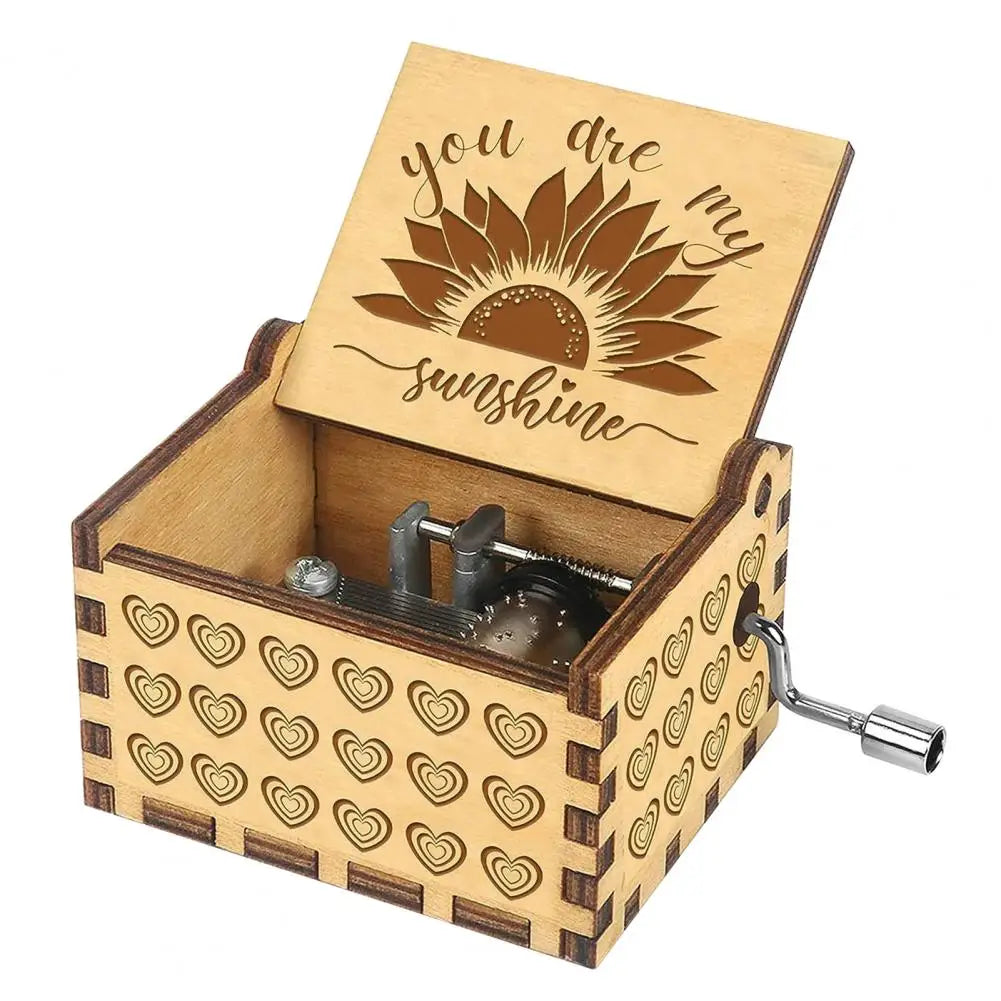 Hand-Cranked Wooden Music Box - 'You Are My Sunshine' Melody