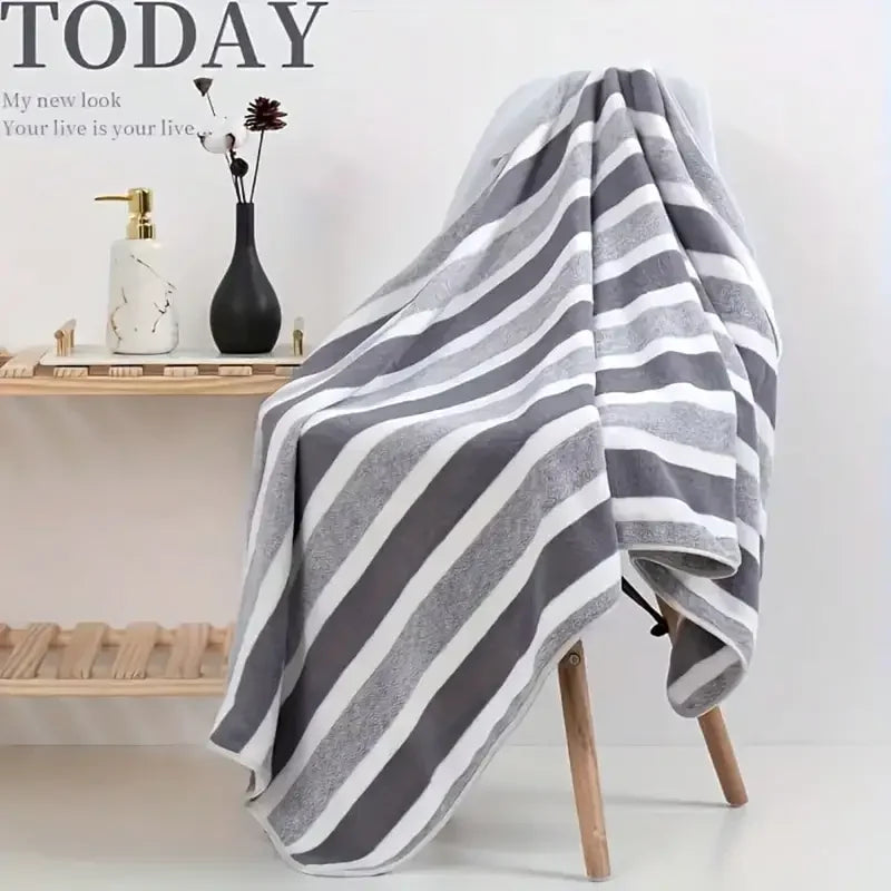 Extra Large Striped Coral Fleece Bath Towel