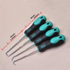 A set of four automotive pick and hook tools with black and teal handles and silver tips, shown against a light background.