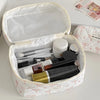 Pink Bow Plaid Quilted Cosmetic Bag with Multiple Compartments