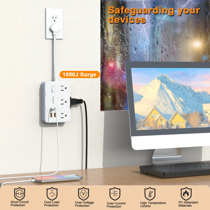 Compact USB-C Power Strip with Extension Cable