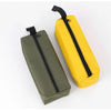 A pair of olive green and yellow compact Oxford cloth tool organizer bags with black zippers.