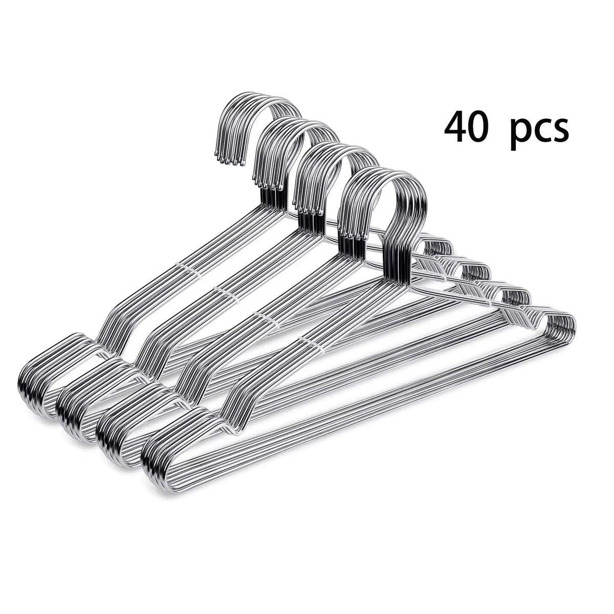 A set of 40 heavy-duty stainless steel wire clothes hangers displayed on a white background.