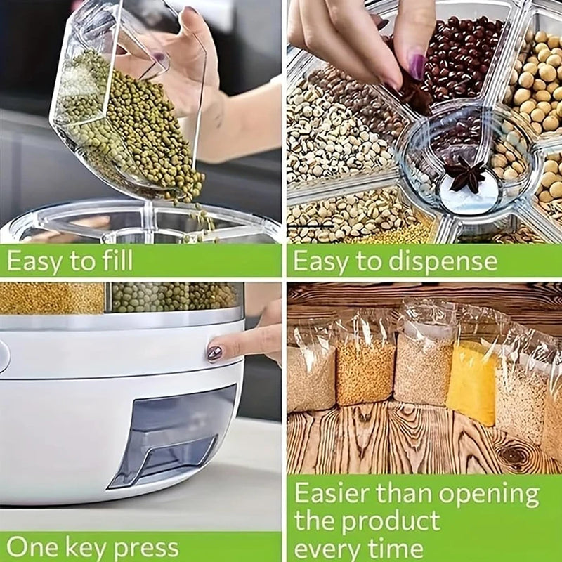 360° Rotating 6-Compartment Dry Food Dispenser