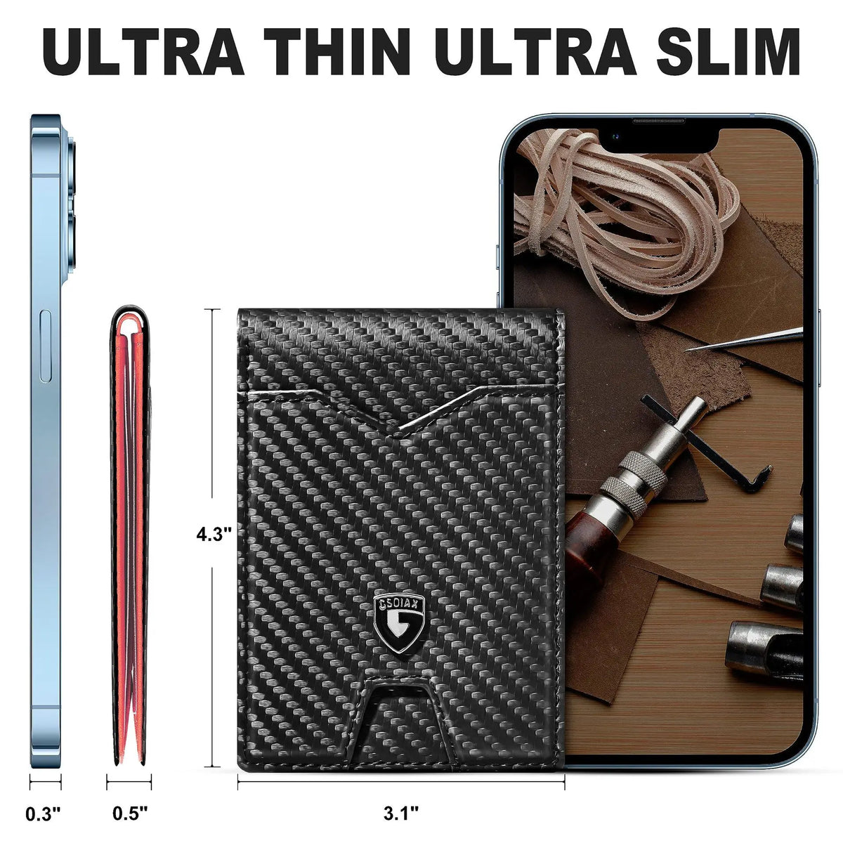 Slim RFID Blocking Leather Card Holder Wallet with Geometric Pattern