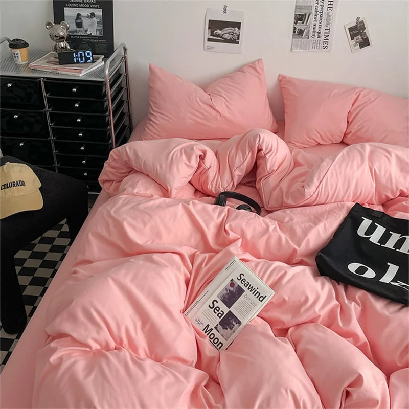 Washed Cotton 4-Piece Bedding Set with Duvet Cover