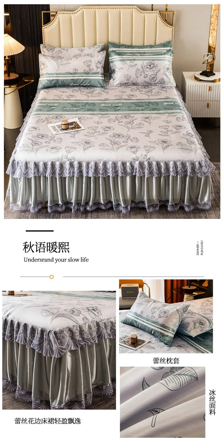 4-Piece Royal Blue Bedding Set with Bed Skirt and Pillow Covers