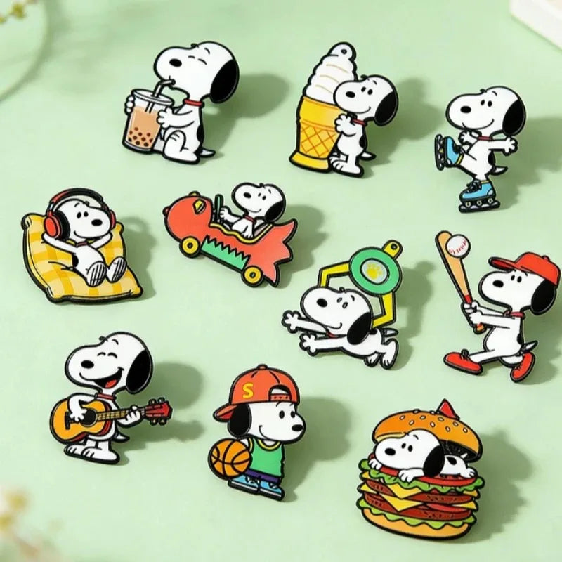 Snoopy Enamel Pin Set – 7 Cartoon Lapel Pins for Backpacks & Apparel