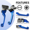 A set of blue and black CNC aluminum brake and clutch levers for dirt bikes, featuring high quality and a smooth finish.