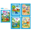 A set of five pages from a Magic Water Book featuring colorful cartoon animals and nature scenes for kids