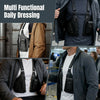 A collage showing a men's adjustable leather crossbody bag worn on a jacket for daily dressing.