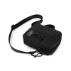 Black mini crossbody phone bag with an adjustable strap shown against a white background.