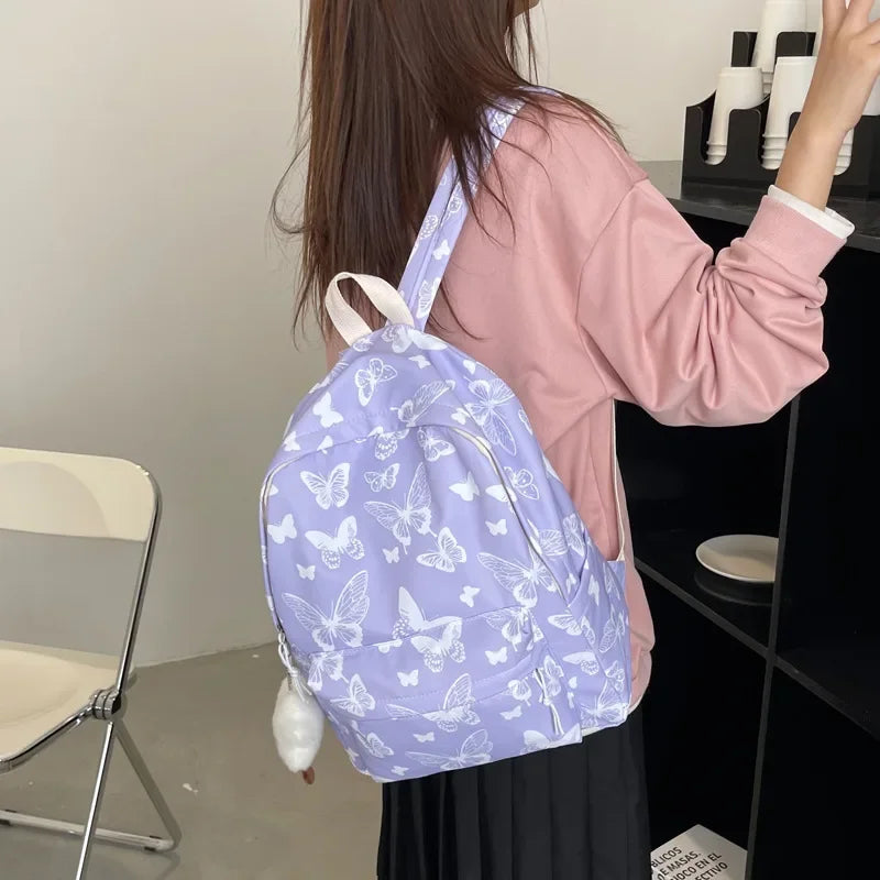 Butterfly Print Canvas Backpack for Women