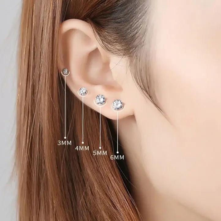 Tiny Clear Crystal CZ Stud Earrings in 925 Sterling Silver
