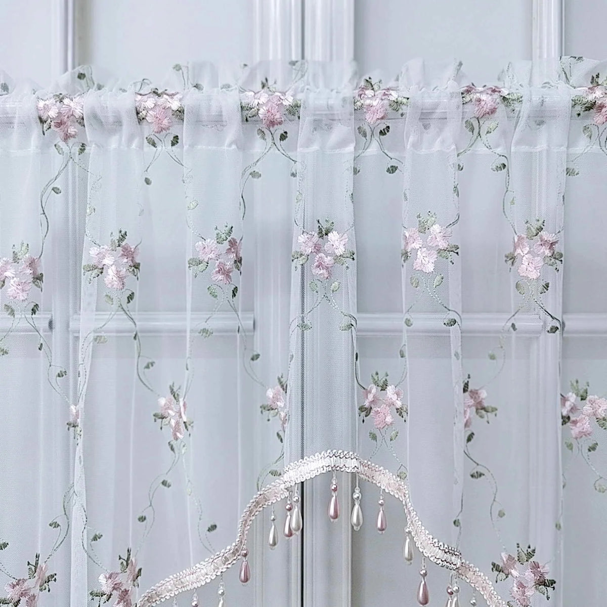 Embroidered Floral Lace Valance Curtain