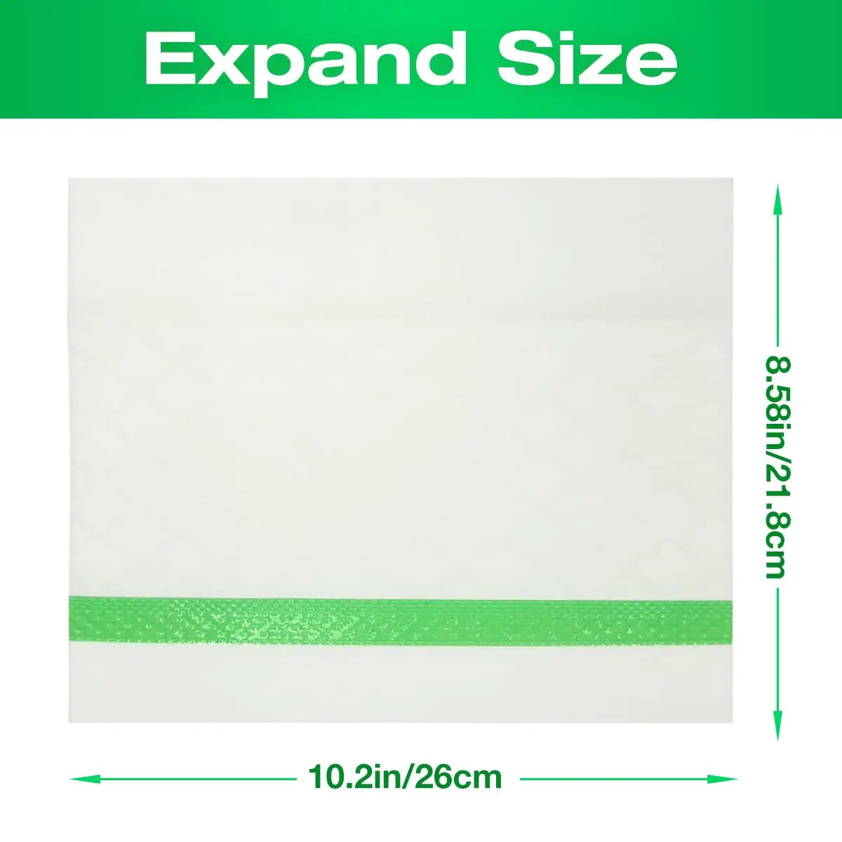 A rectangular white mop pad with a green accent strip, showing its expanded size.
