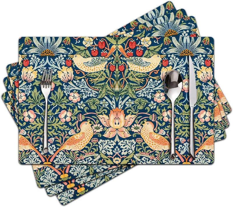 Floral Linen Placemats for Dining Table