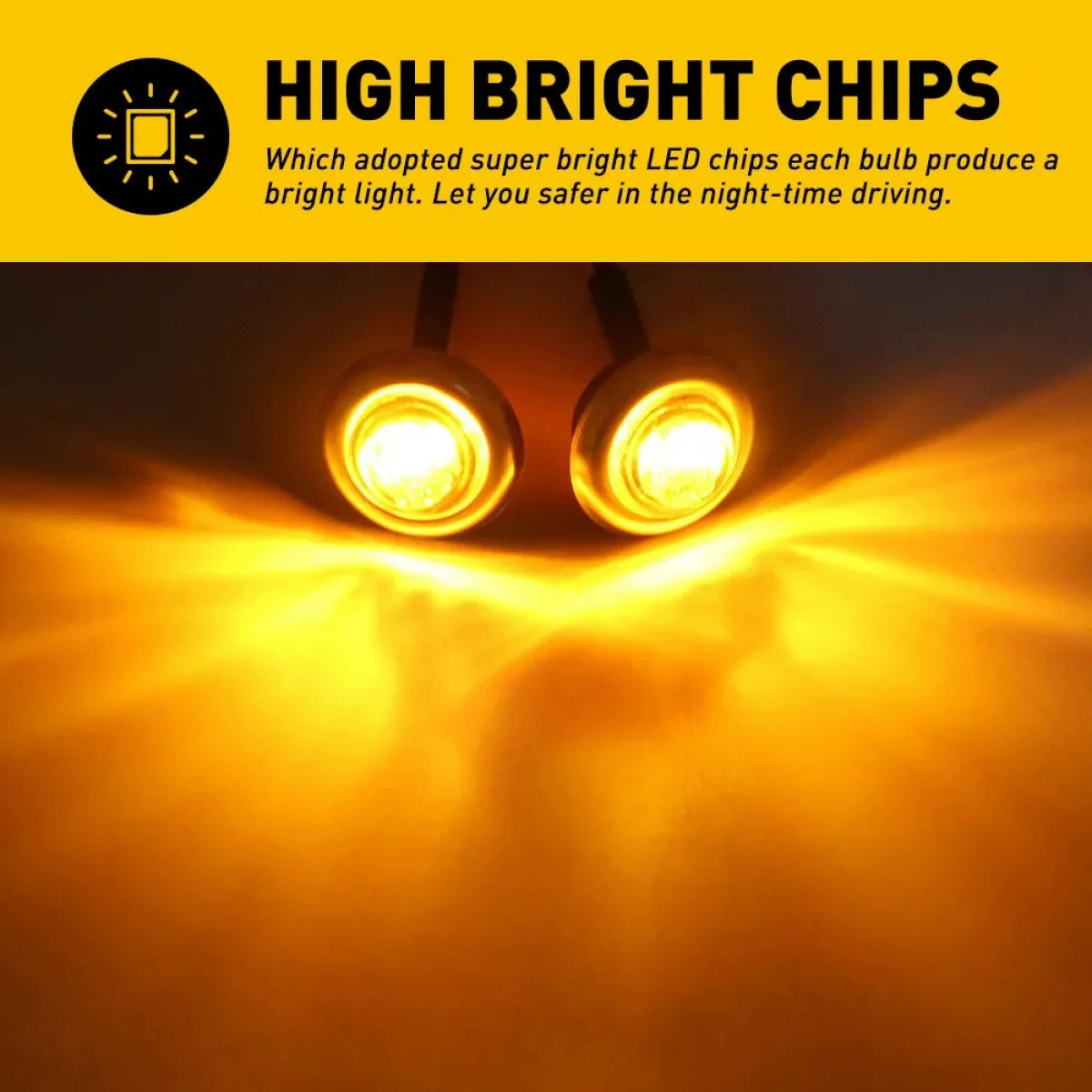 3/4 Inch Round Amber LED Side Marker Lights with Chrome Bezel (Set of 20)