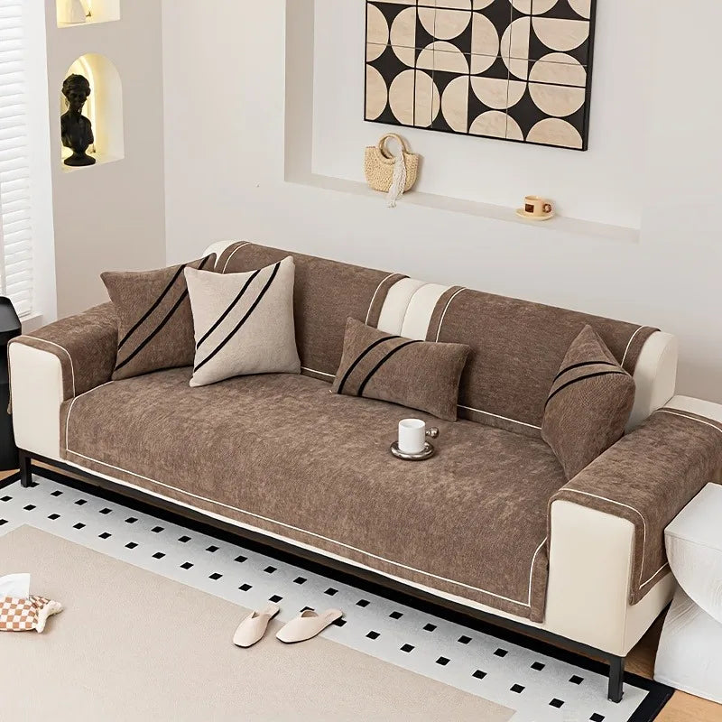 Luxurious Chenille Sofa Cover with Anti-Slip Backing