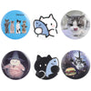 A set of playful tinplate pins featuring various cat and dog designs, including cute animals and meme faces.