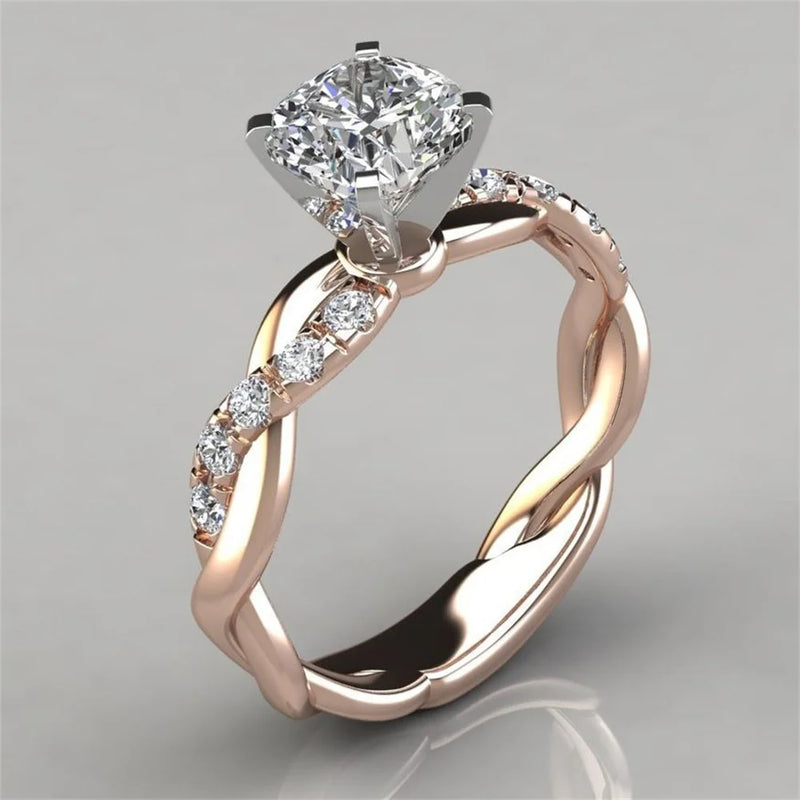 Two-Tone Princess Cut CZ Engagement Ring