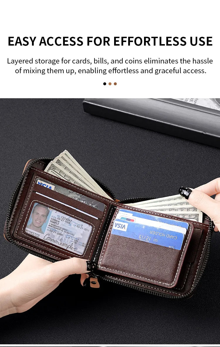 Vintage Waxed Leather Bifold Wallet with Coin Pocket