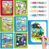 A set of reusable Magic Water Book drawing books with refillable pens and illustrations.