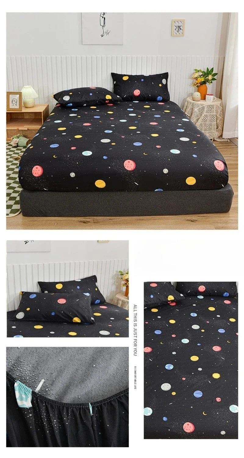 Non-Slip Fitted Sheet with Elastic Edges – Geometric Print, Soft Cotton Feel