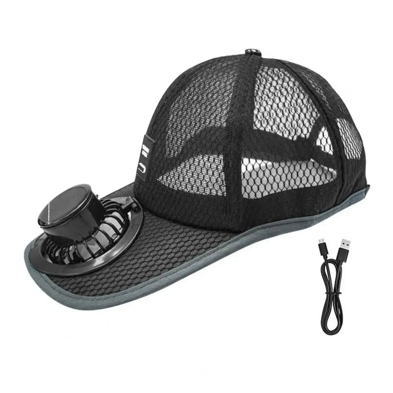 Solar-Powered Cooling Fan Hat with USB Charging