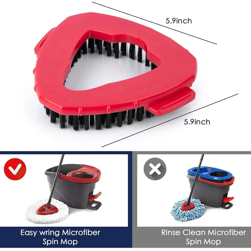 Red 5.9 inch triangle-shaped rotating spin mop head replacement with black bristles
