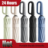 A set of four portable buckle umbrellas in various colors, including light green, beige, dark gray, and blue.